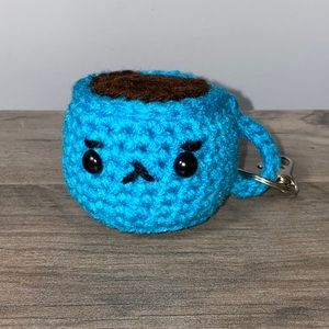 Crocheted keychain angry coffee mug